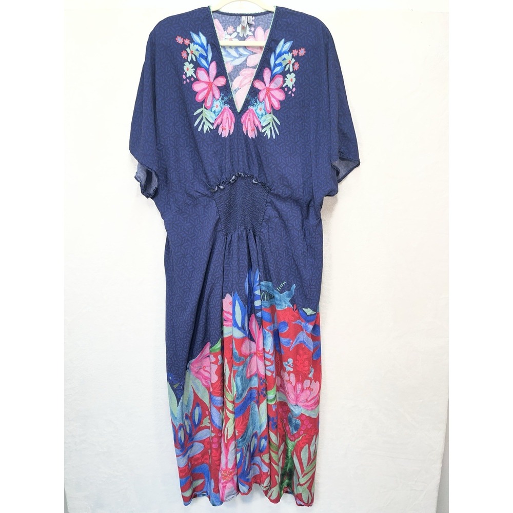 Anthropologie Bl-nk Tatiana Kaftan Dress Womens Plus One Size Floral Smocked